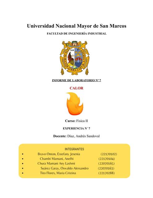 Calor Absorbido Informe 7 Laboratorio de Física II