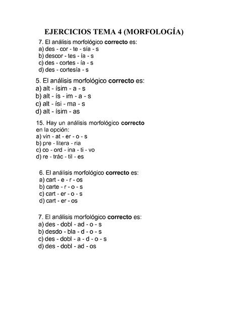 Ejercicios Tema 4 Morfología