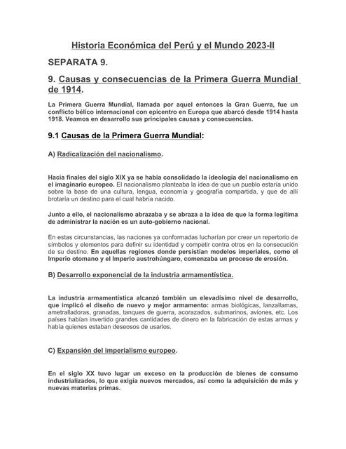 Causas y consecuencias de la Primera Guerra Mundial de 1914.