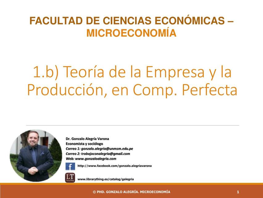 Teoría de la Empresa y la Producción, en Comp. Perfecta 