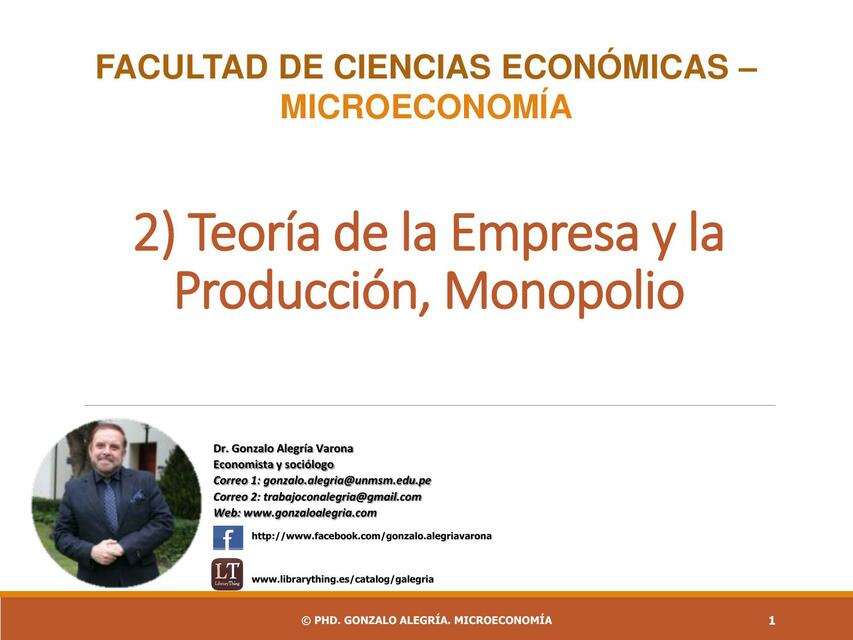 Teoría de la Empresa y la Producción, Monopolio 