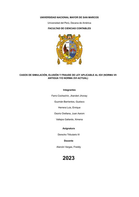 Casos de Simulación, Elusión y Fraude de Ley Aplicable al IGV 