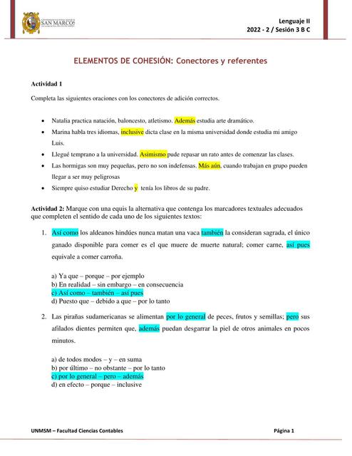  ELEMENTOS DE COHESIÓN: Conectores y referentes