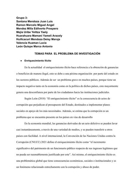 Temas para el Problema de Investigación 