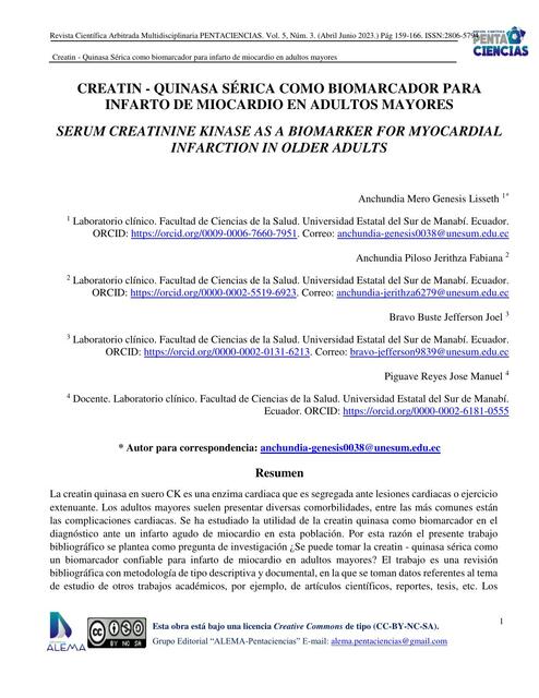 Creatin- Quinasa Sérica como Biomarcador para Infarto de Miocardio en Adultos Mayores 