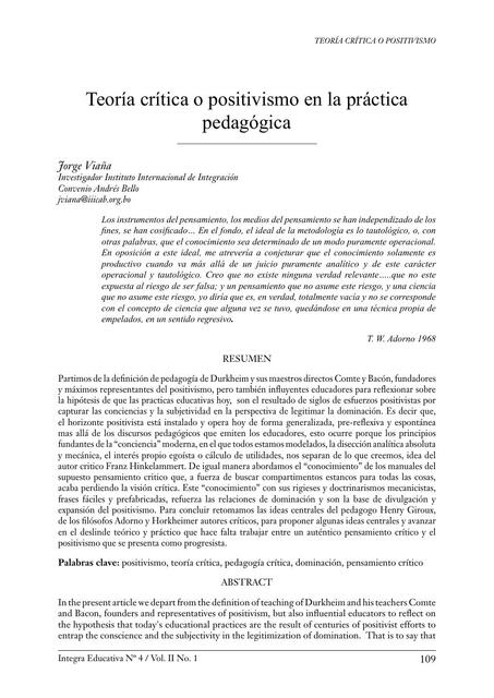 Teoría crítica o positivismo en la práctica pedagógica