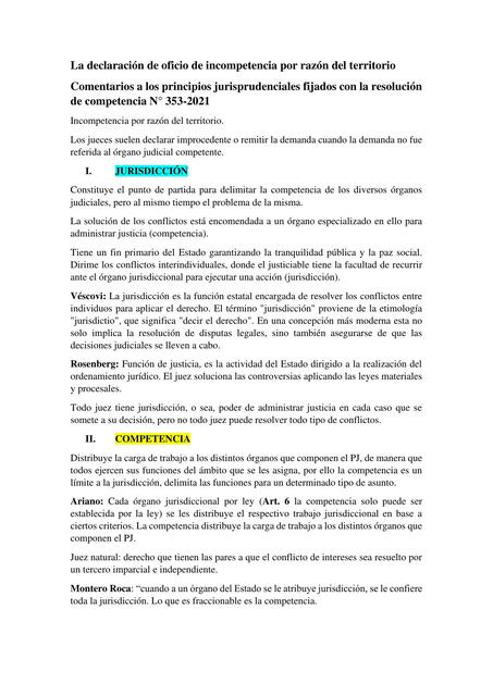 La declaración de oficio de incompetencia por razón del territorio 