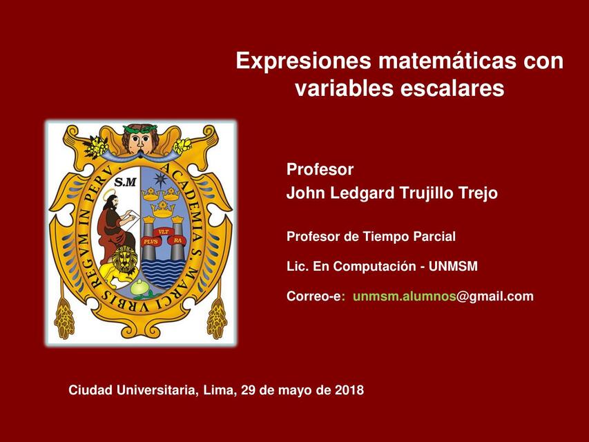 Expresiones matemáticas con variables escalares