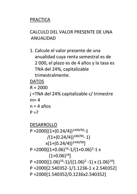 Cálculo del Valor Presente de una Anualidad 