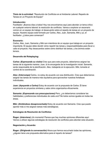 Resolución de Conflictos en el Ambiente Laboral: Reparto de Tareas en un Proyecto de Equipo