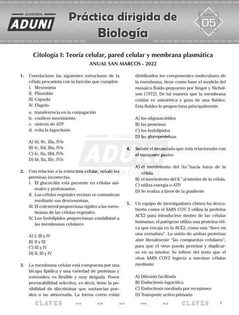 Citología I: Teoría celular, pared celular y membrana plasmática