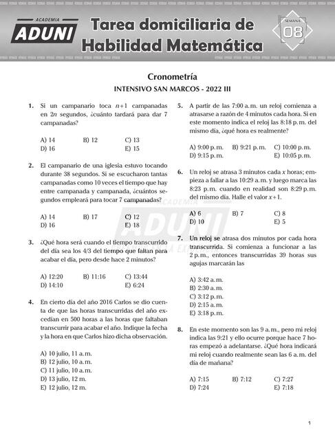 Tarea domiciliaria de habilidad matemática 