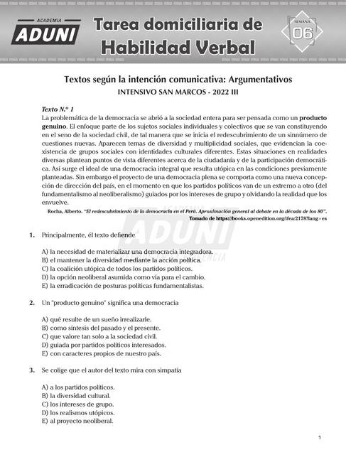 Tarea domiciliaria de habilidad verbal 