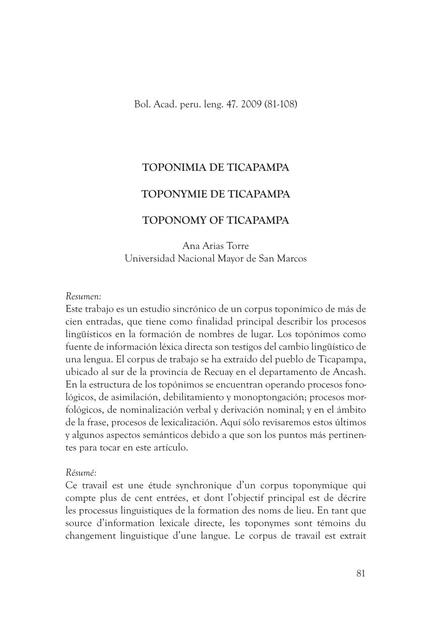 Toponimia de ticapampa