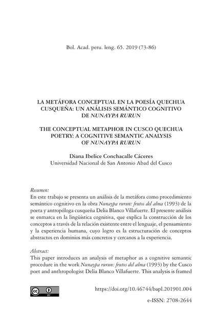 La metáfora conceptual en la poesía quechua cusqueña: un análisis semántico cognitivo de nunaypa rurun