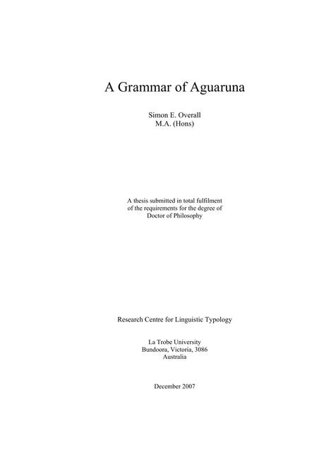 A Grammar of Aguaruna