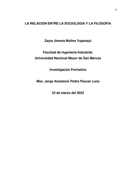 La Relación entre la Sociología y la Filosofía  