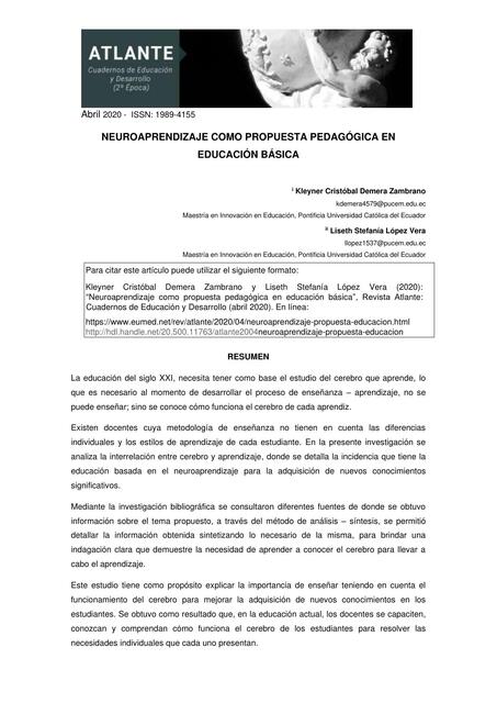 Neuroaprendizaje como propuesta pedagógica en educación básica  