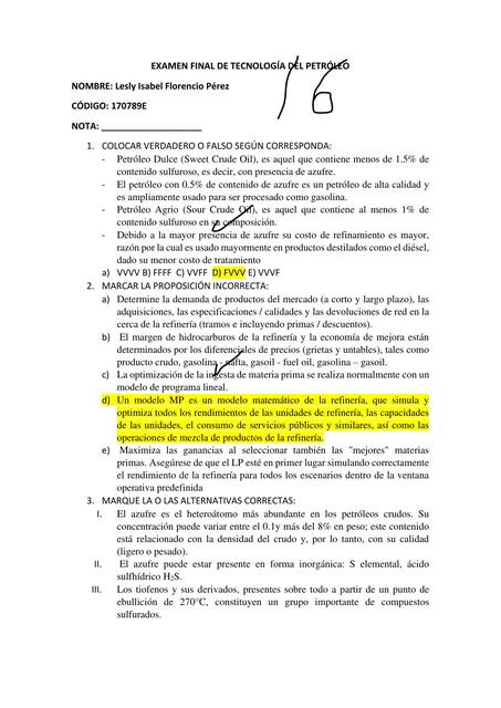 Examen Final de Tecnología del Petróleo 