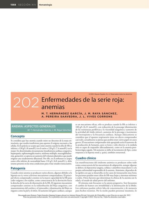 Enfermedades de la serie roja Anemias articulo de investigacion