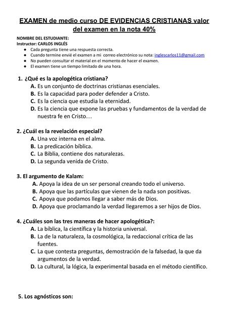 Examen evidencias cristianas