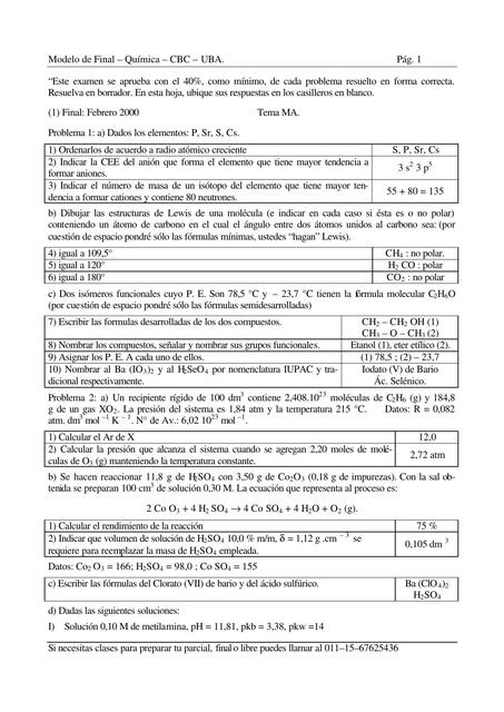 Exámenes finales de química