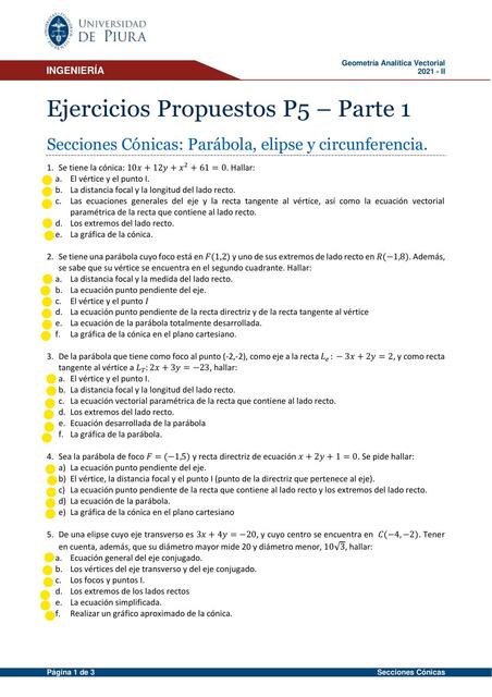 Secciones Cónicas: Parábola, elipse y circunferencia