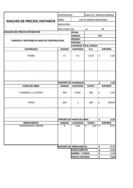 Análisis de precios unitarios 