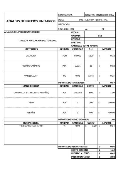 Análisis de precios unitarios 