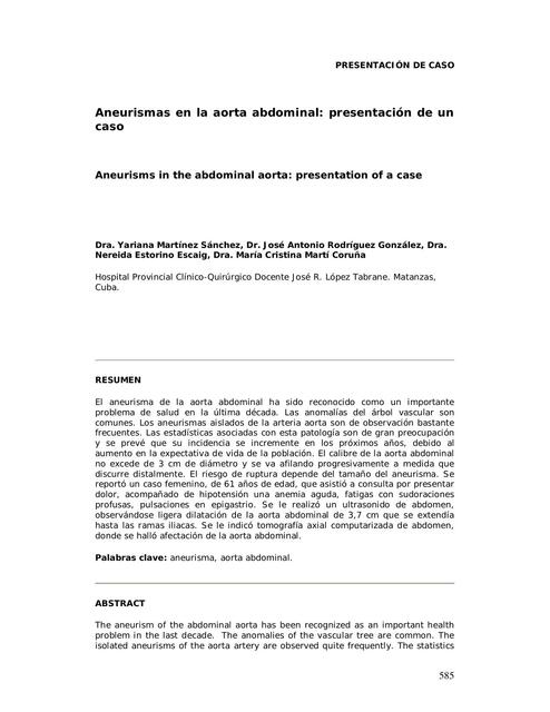 Aneurismas en la aorta abdominal: presentación de un caso 