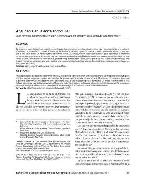 Aneurisma en la aorta abdominal  