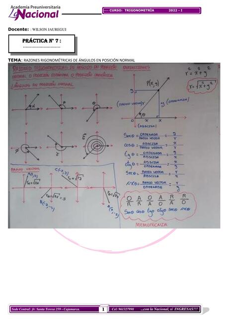 Razones Trigonométricas en Ángulos en Posición Normal 
