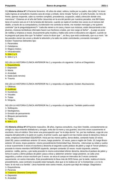 Psiquiatria Banco de preguntas 1parcial