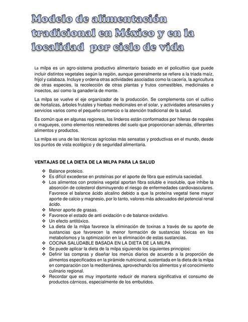 Modelo de alimentación nutricional en mexico y en la comunidad por ciclo de vid