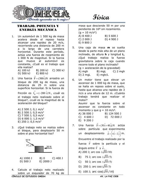 Trabajo, potencia y energía mecánica 