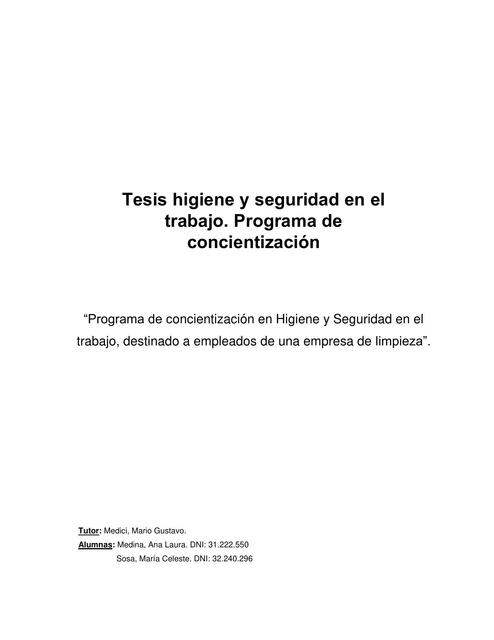 Tesis higiene y seguridad en el trabajo Programa de concientización