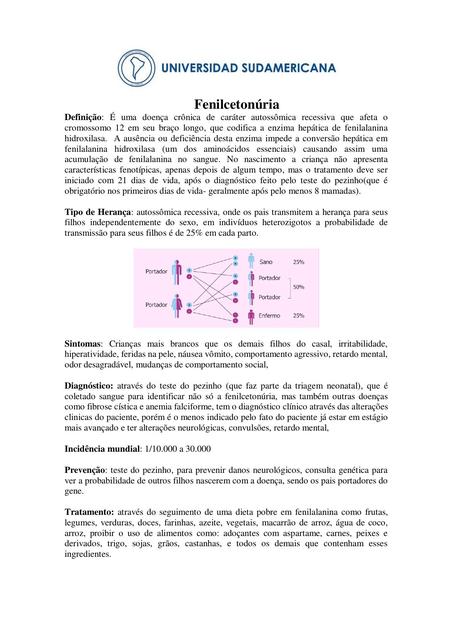 Resumo fenilcetonúria