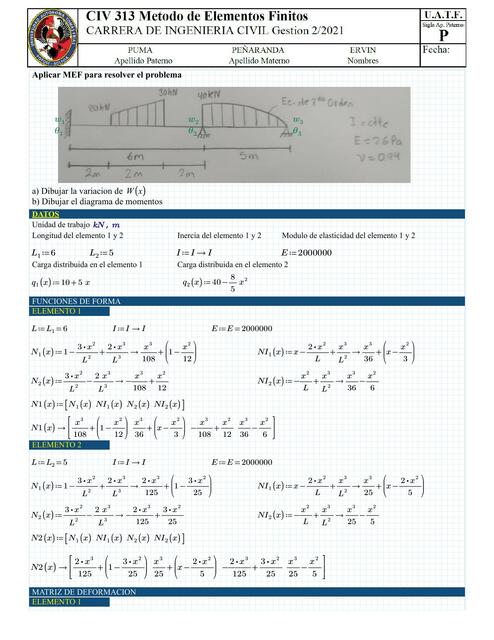 Examen - Elementos Finitos MEF