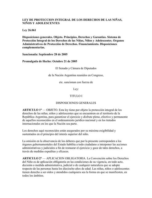 Ley derechos de los niños argentina