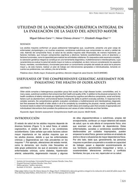 Utilidad de la valoración geriátrica integral en la evaluación de la salud del adulto mayor