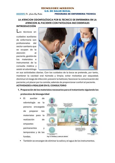 La atención odontológica por el técnico de enfermería en la atención al paciente con patología bucodentales