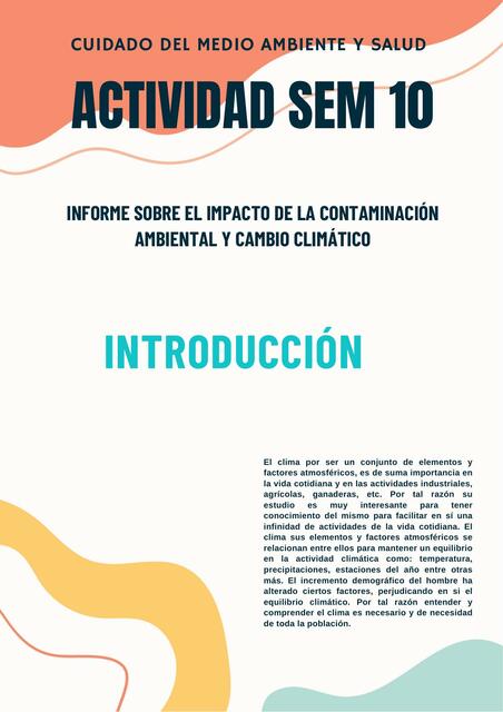 Informe sobre el impacto de la contaminación ambiental y cambio climático