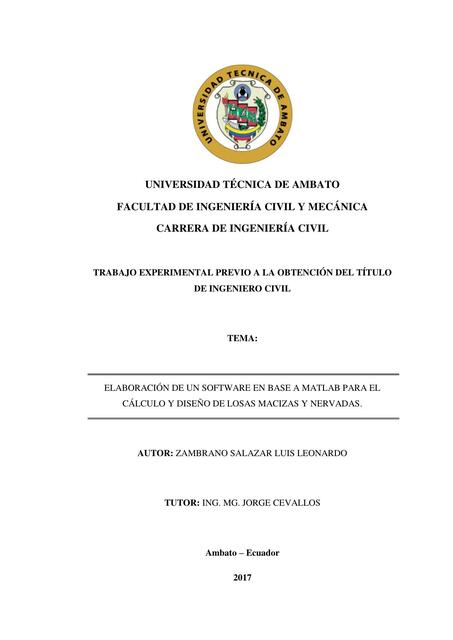 Elaboración de un software en base a Matlab para el cálculo y diseño de losas macizas y nervadas