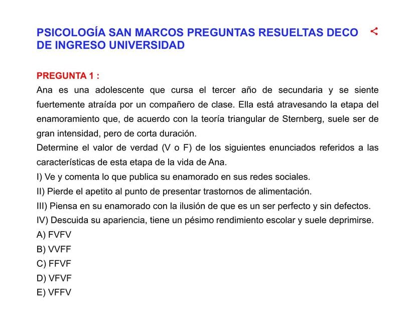 Examen de Admisión Psicología San Marcos Preguntas resueltas | Expertos