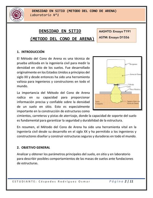 Laboratorio de suelos- Densidad In Situ