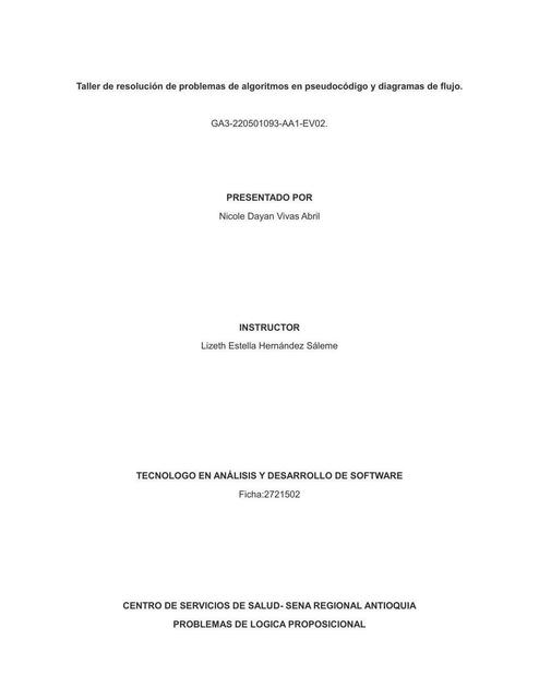 Taller de resolución de problemas de algoritmos en pseudocódigo y diagramas