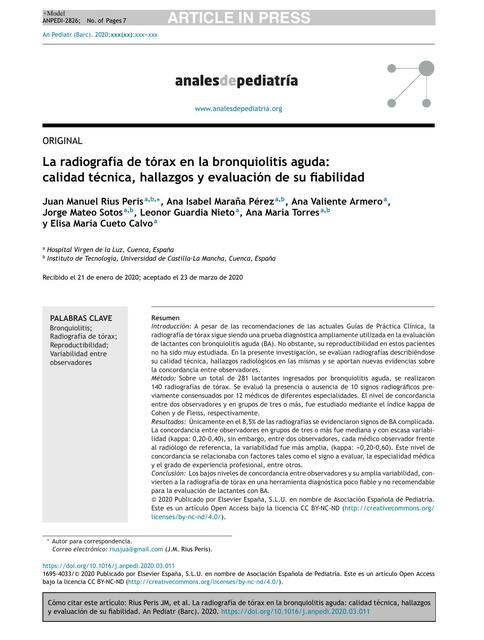 La Radiografía de Tórax en la Bronquiolitis Aguda