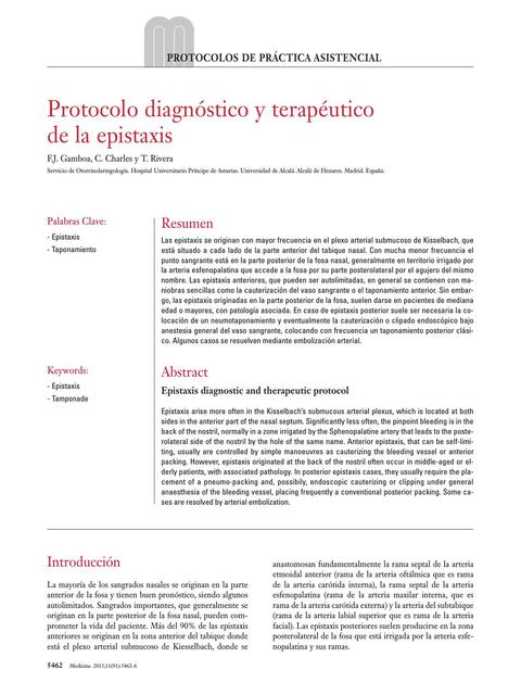 PROTOCOLO DIAGNÓSTICO Y TERAPÉUTICO DE LA EPISTAXIS