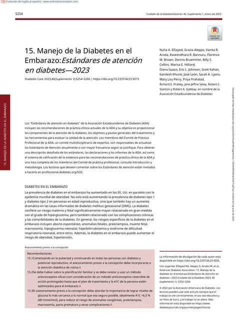 Manejo de la diabetes en el embarazo: estándares de atención en diabetes 2023