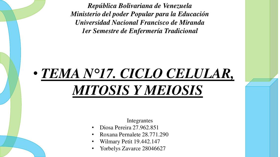 Ciclo Celular. Mitosis y Meiosis 